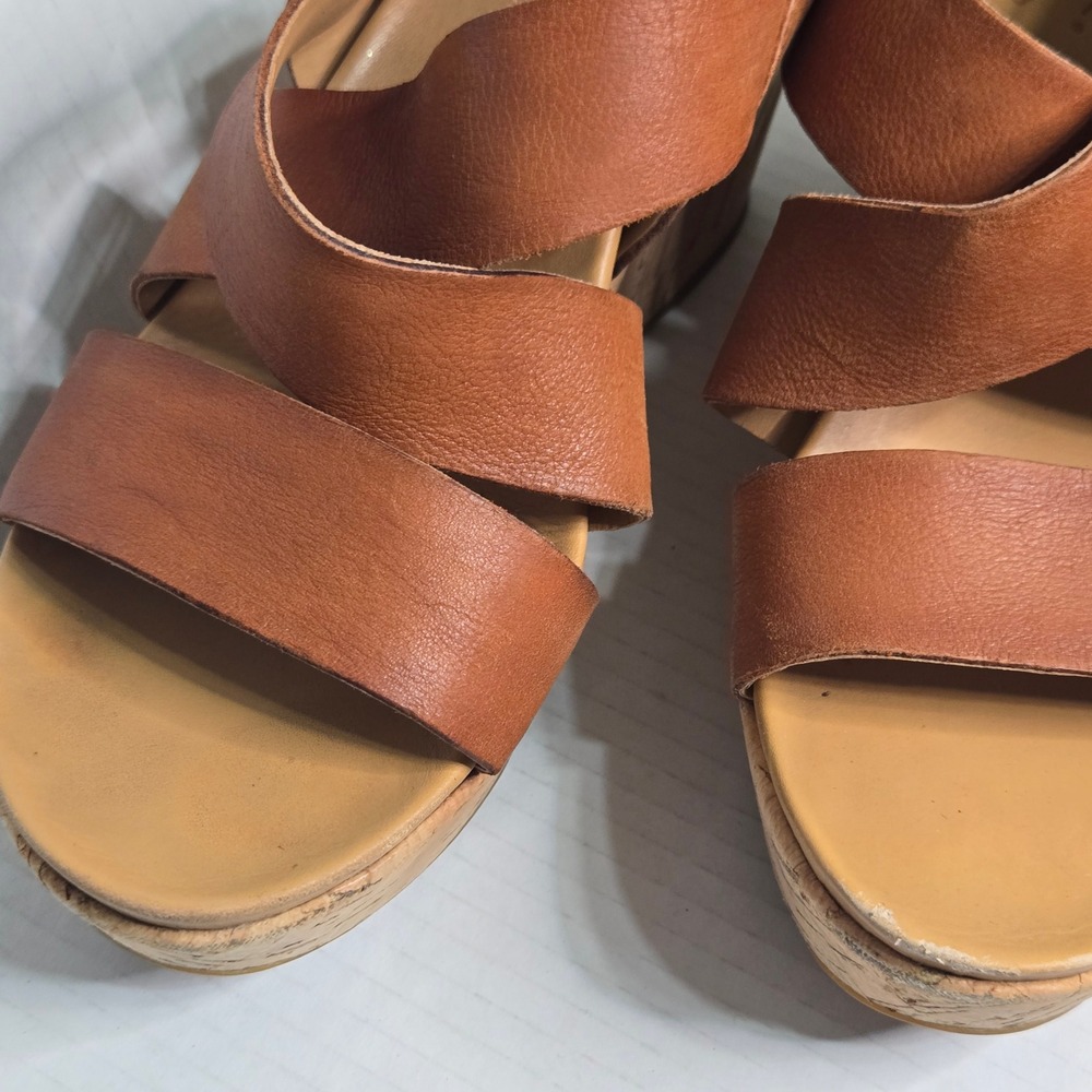 Kork-Ease Tan Ashcroft Leather Cork Wedge Sandals 8M Platform Strappy - Picture 4 of 9